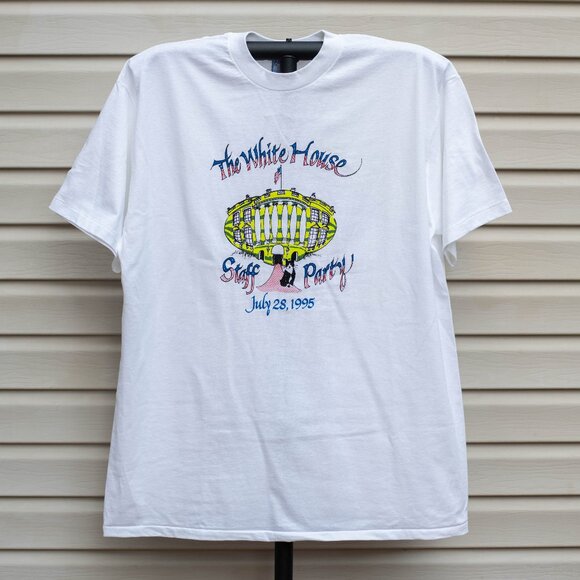 Vtg White House 1995 Staff Party T-Shirt XXL Made in USA Cotton Baggy 🏛️ - Picture 1 of 7